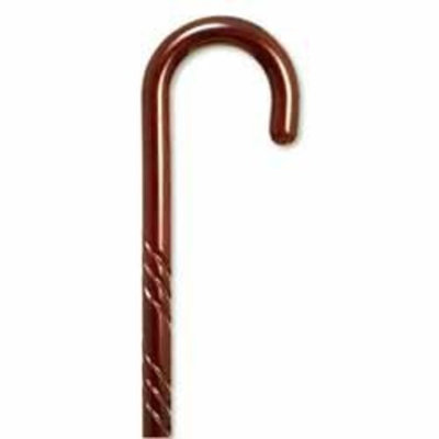 King Of Canes Carved wood Cane - Rosewood color. This traditional walking cane can be used in either right or left hand. This cane is also known as hospital cane. It is made in solid wood, weight capacity 250 pounds, height 36-37 inches.