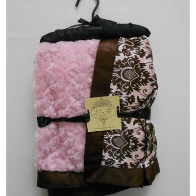 Great Value L & K Designs Plush Faux Fur Minky Satin Baby Pink & Brown Damask Blanket Silky & Satiny