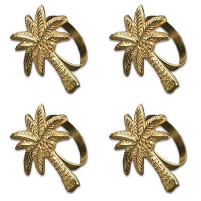 India Handicrafts Gilded Gold Tone Palm Tree Napkin Rings Set of 4 Metal