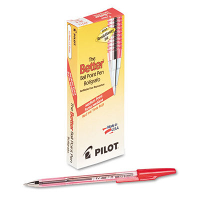 Pilot Better Ballpoint Stick Pen, Red Ink, Medium, Dozen
