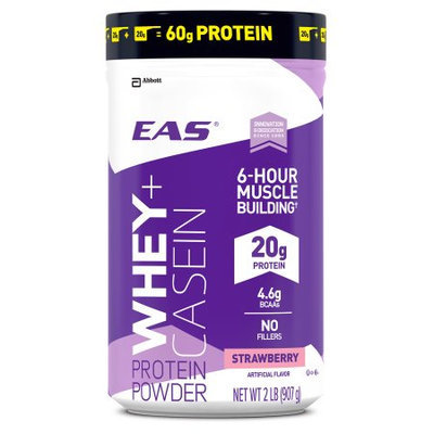 EAS Whey + Casein Strawberry Protein Powder, 2 lbs, (Pack of 2)