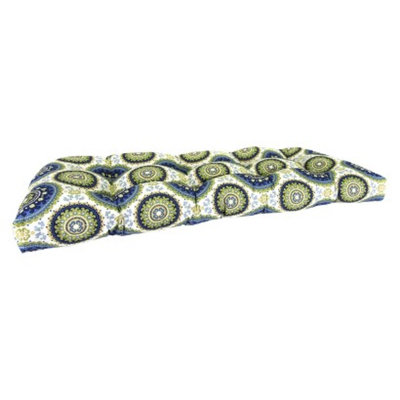 Jordan Outdoor Tufted Wicker Settee Cushion - Blue/Green/Yellow Geometric