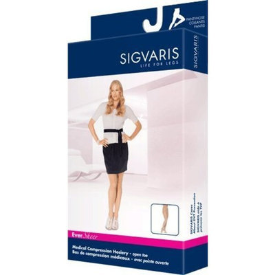 Sigvaris EverSheer Compression Pantyhose 15-20mmHg Women's Open Toe Short Length, Large Short, Natural