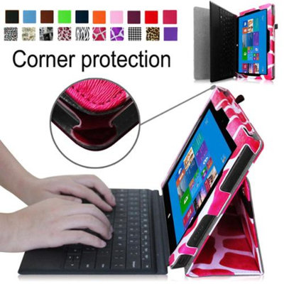 Fintie Premium Leather Folio Case for Microsoft Surface Pro / Surface Pro 2 Windows 8 Tablet 10.6 Inch, Giraffe Magenta