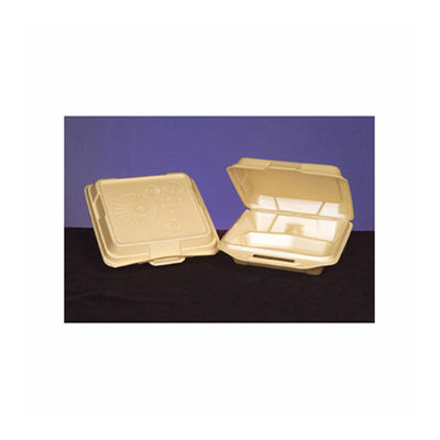 Genpak Foam Hinged Carryout Container with 3 Compartment in Sesame