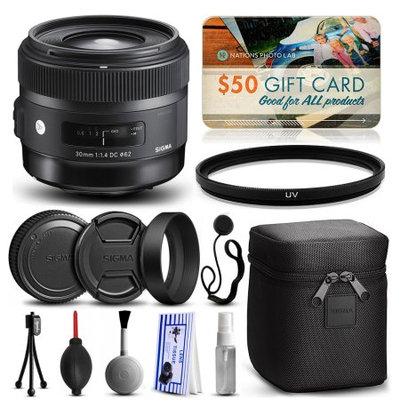 47th Street Photo Sigma 30mm F1.4 DC HSM Art Lens for Nikon (301306) with Starter Accessories Package includes UV Ultraviolet Filter + Deluxe Cleaning Kit + Air Dust Blower + Cap Keeper + $50 Prints Gift Card