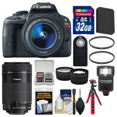 Canon EOS Rebel SL1 Digital SLR Camera & EF-S 18-55mm IS with 55-250mm IS STM Lens + 32GB Card + Flash + Battery + Tripod + Tele/Wide Lens Kit