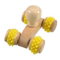 Yellow Rubber Coated Wooden Wheels Car Shaped Body Massage Roller