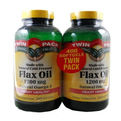 Spring Valley Flax Oil Softgels 1200 mg, 400 count, Twin Pack (2 Bottles of 200 Each)