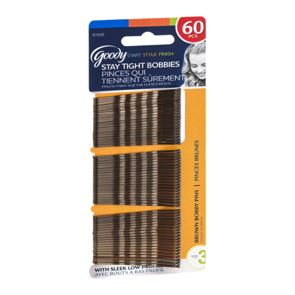 Goody Start Style Finish Stay Tight Bobbies Bobby Pins Brown - 60 CT