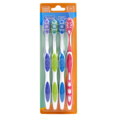 Rexall Massage & Tongue Cleaner Toothbrushes - Medium, 4 pack