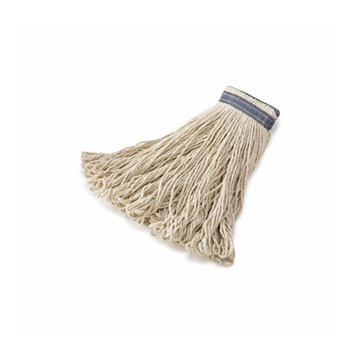 Rubbermaid Commercial Products Universal Headband Cotton Mop Heads with 1'' Blue Headband in White