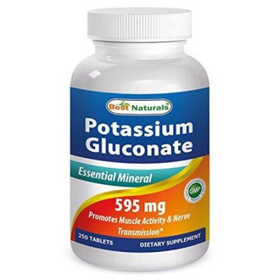 1 Potassium Gluconate 595 Mg 250 Tablets By Best Naturals - Essentials Mineral - Manufactured In A Usa Based Gmp Certif