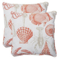 Pillow Perfect Outdoor 2-Piece Square Throw Pillow Set - Orange/Tan Sealife