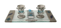 Artsy Casa Candle Stick w/ Tray & Matchbox- Ocean Blue- Tray 10 3/4W X 6H Candlesticks