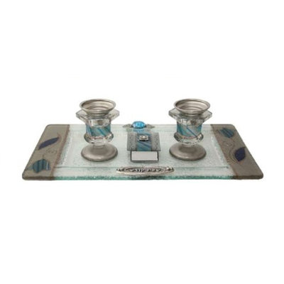 Artsy Casa Candle Stick w/ Tray & Matchbox- Ocean Blue- Tray 10 3/4W X 6H Candlesticks