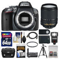 Nikon D5300 Digital SLR Camera Body (Grey) with 18-140mm VR Zoom Lens + 64GB Card + Case + Flash + Grip + Battery + Tripod Kit