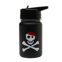 Eco Vessel Scout Kids Stainless Steel Water Bottle w/ Straw Top, Black Pirate, 13 oz
