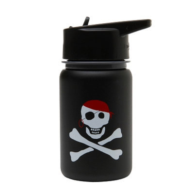 Eco Vessel Scout Kids Stainless Steel Water Bottle w/ Straw Top, Black Pirate, 13 oz