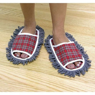 Jobar Leegoal Plaid Dusting Microfiber Cleaning Slippers,Red