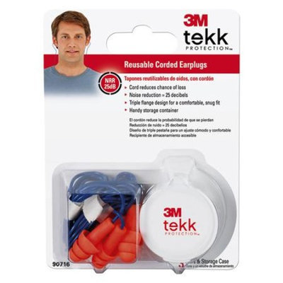 3M TEKK Protection 3 pair corded Lawn & Garden Reusable Ear Plugs, 12 ea per case (4 bundles of 3 ea)