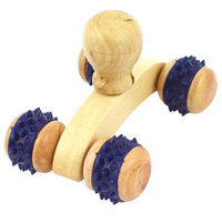 Blue Car Design 4 Wooden Wheels Back Body Massager Roller