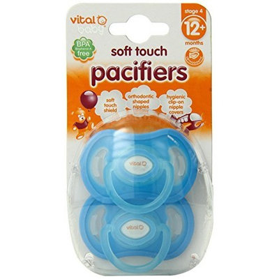 Vital Baby 2 Pack Soft Touch Pacifiers, Blue, 12+ Months