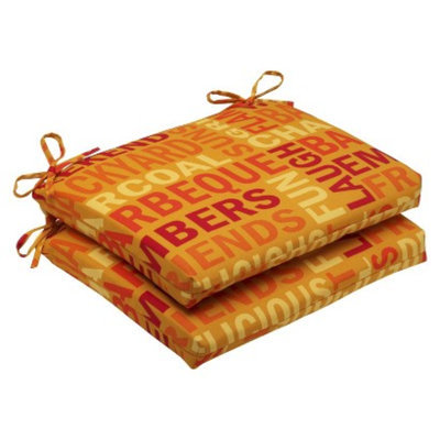 Pillow Perfect Outdoor 2-Piece Square Edge Seat Cushion Set - Yellow/Orange Grillin