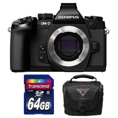 Olympus OM-D E-M1 Micro 4/3 Digital Camera Body (Black) with 64GB Card + Olympus Case Kit