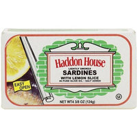 Haddon House lightly smoked sardines with lemon slice in pure olive oil, salt added 4.375 oz Box