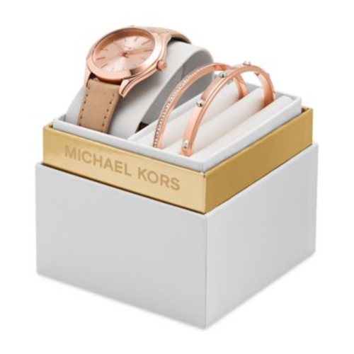 apple watch Michael Kors Women's Slim Runway Vachetta Leather Strap Watch Box Set 33mm MK3428