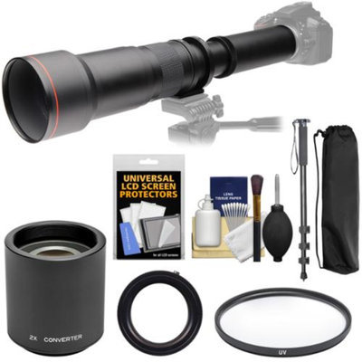 Vivitar 650-1300mm f/8-16 Telephoto Lens with 2x Teleconverter (=2600mm) + Monopod + Filter Kit for Pentax K-01, K-5 II IIs, K-7, K-30, K-50 Cameras