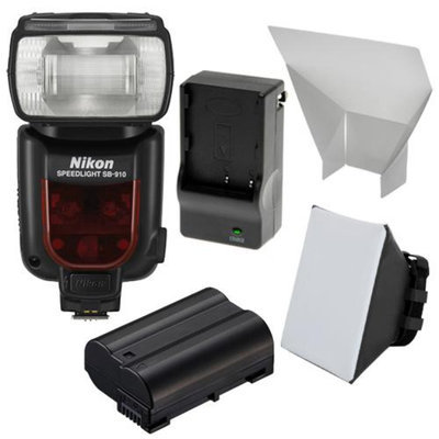 Nikon SB-910 AF Speedlight Flash with EN-EL15 Battery & Charger + Soft Box + Reflector for D7000, D7100, D610, D800 Digital SLR Camera