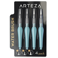 Arteza Water Brush, Set of 4 - Fine, Medium & Broad Tips, Self-moistening, Portable, Perfect for Aquarelle & Watercolor Painting and Peerless Watercolors