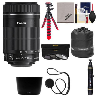 Canon EF-S 55-250mm f/4.0-5.6 IS II Zoom Lens with Case + Flex Tripod + 3 UV/CPL/ND8 Filters + Hood Kit