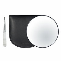 Tweezerman Stainless Steel Slant Tweezer & 10x Magnifying Mirror in Luxurious Leather Case