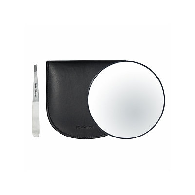 Tweezerman Stainless Steel Slant Tweezer & 10x Magnifying Mirror in Luxurious Leather Case