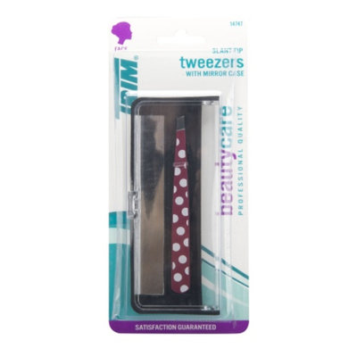 Trim Slant Tip Tweezers with Mirror Case, 1 ea