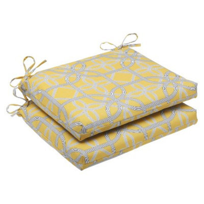 Pillow Perfect Outdoor 2-Piece Square Edge Seat Cushion Set - Yellow/Gray Keene