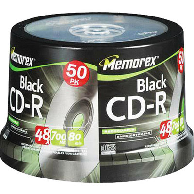 Memorex 04751 CD-R Discs- 700MB/80min- 48x- Spindle- Black- 50/Pack