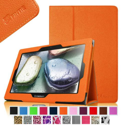 Fintie Folio Leather Case Cover with Auto Sleep / Wake Feature for Lenovo IdeaTab S6000 10.1-Inch Android Tablet, Orange