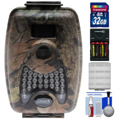 Coleman CH200 Trail Cam Motion Sensor Digital Video Camera with Infrared Night Vision with 32GB Card + Batteries & Charger + Kit