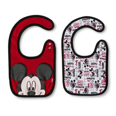 Mickey Mouse Disney Newborn Boys' 2 Pack Bib Set - Black/Red