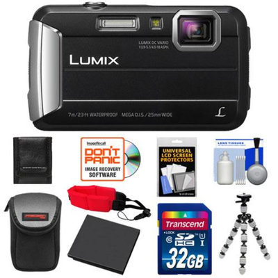 Panasonic Lumix DMC-TS25 Shock & Waterproof Digital Camera (Black) with 32GB Card + Battery + Case + Floating Strap + Flex Tripod + Accessory Kit