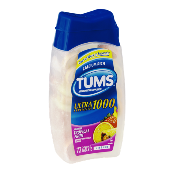 Tums Ultra Strength 1000 Assorted Tropical Fruit Antacid/Calcium Supplement Chewable Tablets - 72 CT
