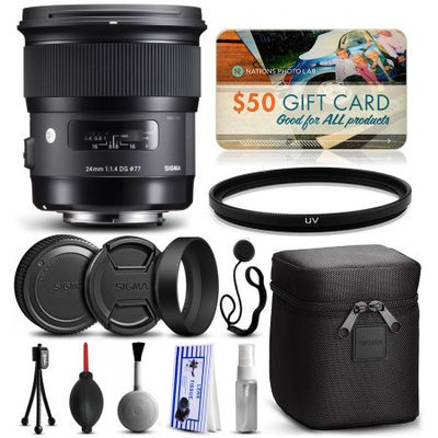 47th Street Photo Sigma 24mm F1.4 DG HSM Art Lens for Nikon (401306) with Starter Accessories Package includes UV Ultraviolet Filter + Deluxe Cleaning Kit + Air Dust Blower + Cap Keeper + $50 Prints Gift Card