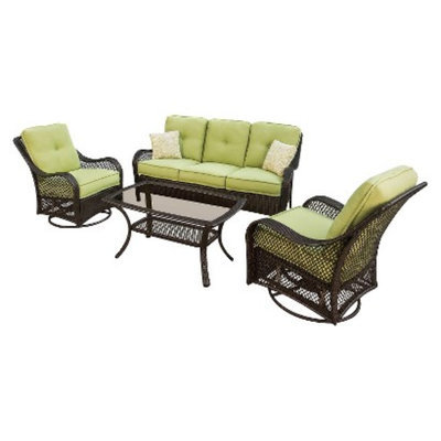 Hanover Orleans 4-Piece Wicker Patio Conversation Furniture Set