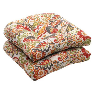Pillow Perfect Outdoor 2-Piece Wicker Chair Cushion Set - Green/Off-White/Red Floral