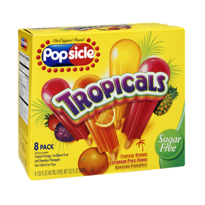 Popsicle Tropicals Sugar Free Orange, Caribbean Fruit Punch, Hawaiian Pineapple Ice Pops - 8 PK