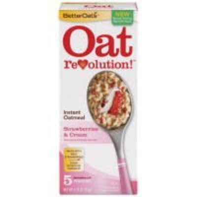 Strawberries & Cream Instant Oatmeal - Delicious Oatmeal, 5 pk,(BetterOats)